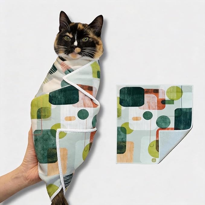 Cat Grooming Wrap, Self-Adherent Cat Wrap for Cutting Nails, Cat Burrito Wrap for Ear Cleaning & Medication, Cat Swaddle Wrap for Teeth Brushing, No-Scratch Cat Restraint for Nail Clipping, L