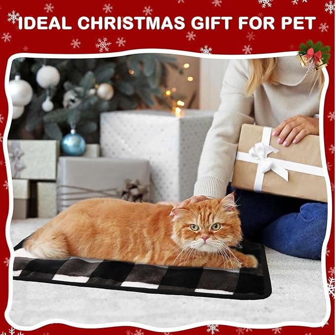 HunnmingRe 2 Pack Self Warming Cat Bed Self Heating Dog Pad Cat Warming Pad Thermal Pet Mat Washable Reflect Body Heat Removable Cover for Indoor Kittens Puppies (Black White Plaid,16 x 20 Inch)