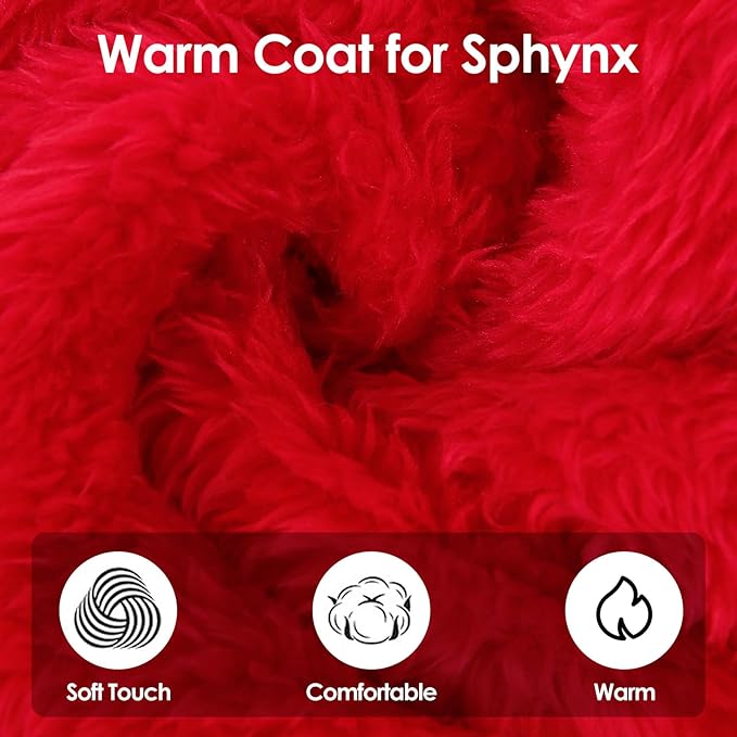 Sphynx Hairless Cat Sweater, Full Body Warm Fleece Sweaters with Sleeves for Cats, Soft Turtleneck Cat Clothes, Cozy Pullover Pajamas for Hairless Cats Devon, Donskoy & Small Dogs, Red M
