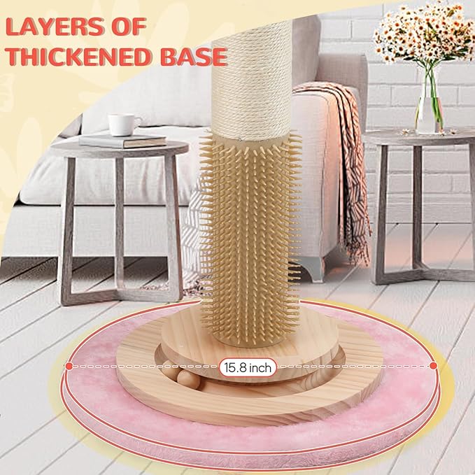 45'' Tall Cat Scratching Post,Heavy Duty for Indoor Large Cats 3.5Inch Diameter Natural Sisal Rope Post,Stable Real Wood Base,Artificial Plant Design Scratcher with Interactive Ball Toy for Home Decor