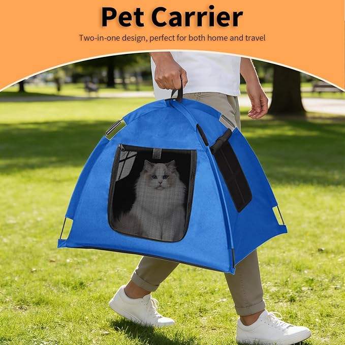 Portable Pet Tent with Full-Enclosure Zippered Mesh Door, Indoor & Outdoor Cat House for Safety & Ventilation, Cozy Nest for Cats, Puppies & Small Animals, Blue