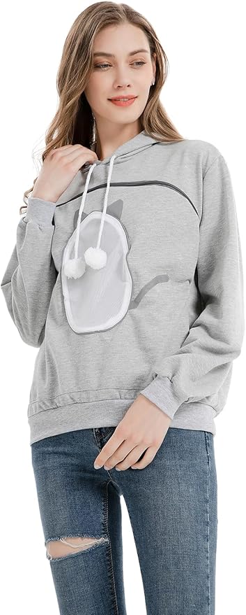 ALYC Pet Carrier Hoodie Cat Dog Pouch Holder Sweatshirt Large Pocket Pullover Shirt with Cat Ear for Women