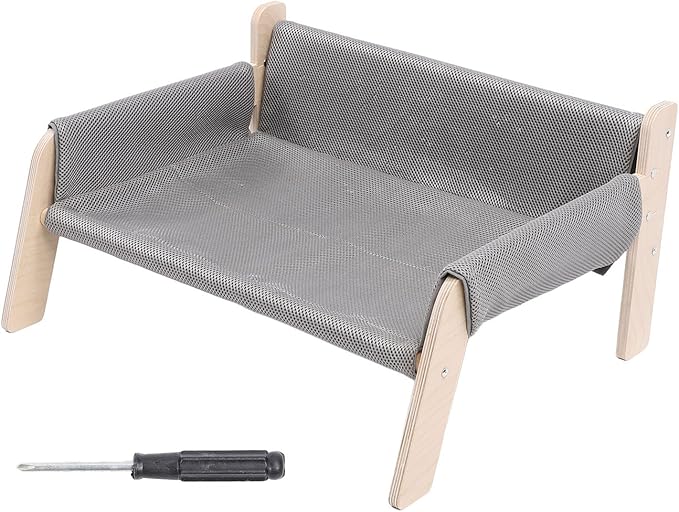 Cat Hammock, High Strength Pine Wood Minimalist Design Elevated Multifunctional Cat Furniture, Elevated Bed with for Cats Kittens and Puppies (Grey)