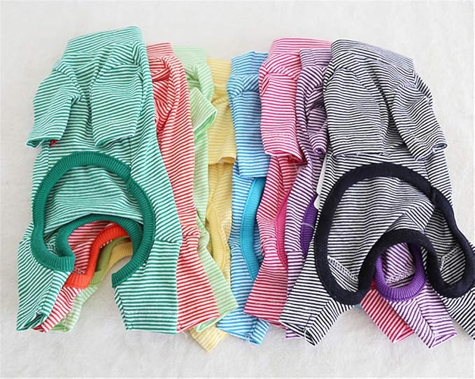 Hdwk&Hped Soft Cotton Dog Pajamas for All Seasons, Striped Pet Bottoming Jumpsuit for Small Dog Cat Puppy (#5, Thin Stripes Style 2pcs - red&Pink)