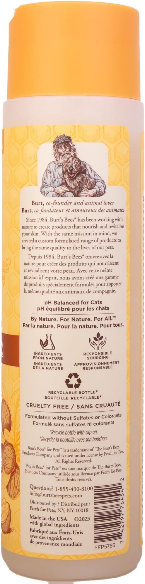 Burt's Bees for Pets Hypoallergenic Cat Shampoo with Shea Butter and Honey, Gentle Formula for Indoor Cats with Dry or Sensitive Skin, pH Balanced, Fragrance-Free, 10 Fl Oz
