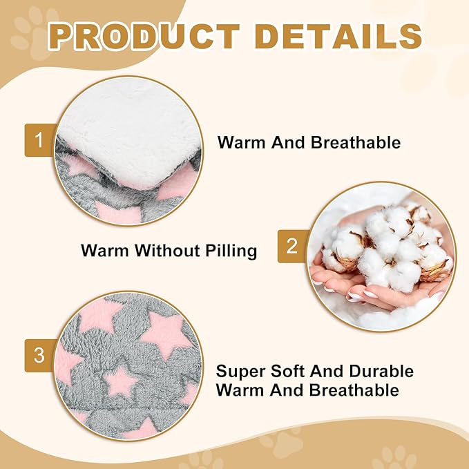Dog Cat Bed Mat, Soft Coral Fleece Pet Cushion Pad with Cute Star Print, Warm Washable Pet Bed 13x10 Inches, (Gray Pink), Intended for Medium Small Dog Cat