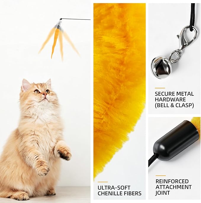 AKYZO 10Pcs Cat Worm Toy with 1Pcs String, Durable Interactive Teaser Refills for Cat Toys Kitten Toys, Cat Wand Attachements for Indoors and Outdoors Cats (10 Colors)
