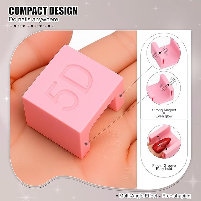 5D Nail Magnet Tool for Cat Eye Gel Polish - Strong Magnet, Non-Slip Finger Stand, Beginner Friendly Manicure Tool for DIY Home & Salon Use (NAT278-White)
