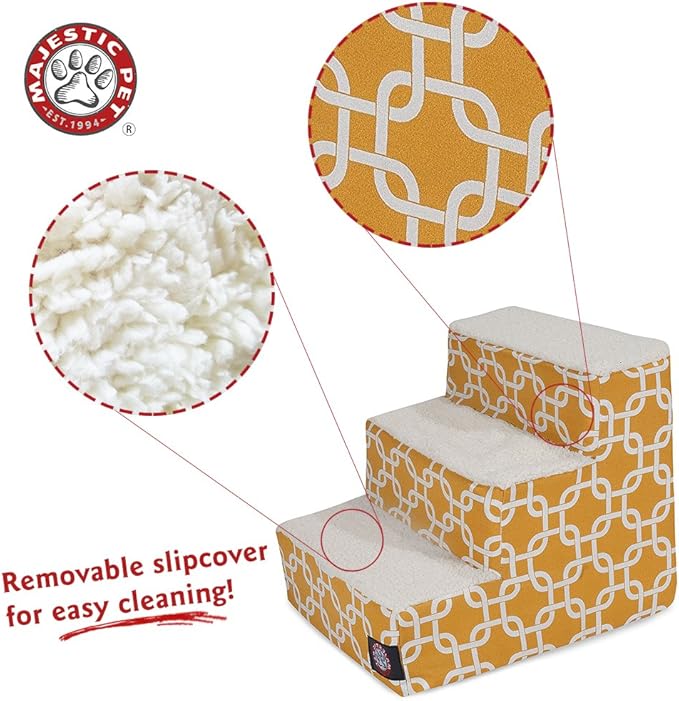 Majestic Pet Portable Pet Stairs | Soft Sherpa Steps Foam Feeling | Steps for Dogs & Cats | Dog & Cat Ramp | Perfect for Bed & Sofa | Indoor Only | Max Weight: up to 250 Lbs, 3 Step, Links Yellow