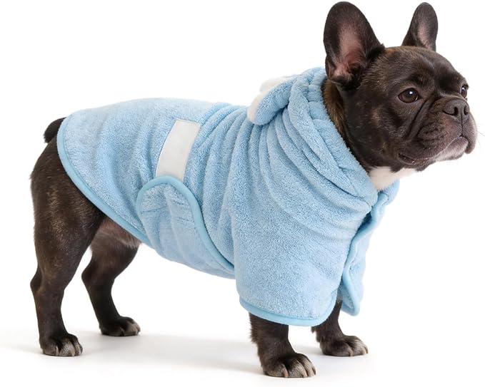 Pet Bathrobe for Dog Cat Super Absorbent Quick Drying Hooded Bath Towel Adjustable Robe for Pool Beach Cold Weather,Blue M