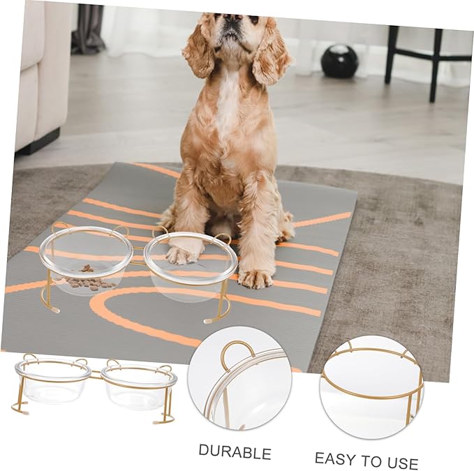 HANABASS Elevated Double Glass Cat Bowl Set with Iron Rack Durable PET Food Dish for Cats and Dogs Sturdy and Stylish Bowls for Feeding and Watering Pets
