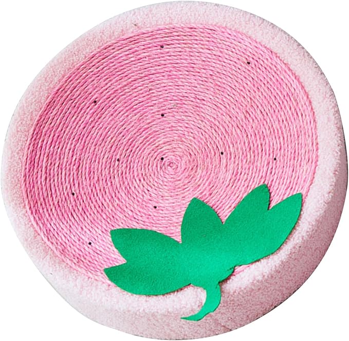 Semme Premium Sisal Cat Scratcher Bed with in One Design Round Shape Lounge for Claw Sharpening Furniture (Strawberry)