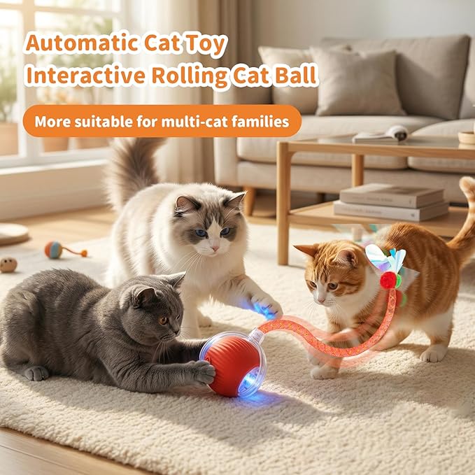 Interactive Cat Toys for Indoor Cats Smart Automatic Ball Rolling for Bored Kitten Pet Upgraded Speedy Moving Chase Dogs Toy Mothers Day Gifts Red Dragonfly