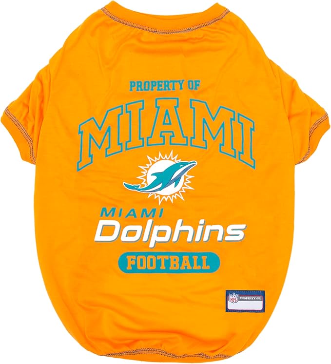 NFL Miami Dolphins Dog T-Shirt for Pets, Size Small. Officially Licensed Pet Shirt with Team Logo, Soft Stretchable Comfort Fit Apparel for Dogs & Cats