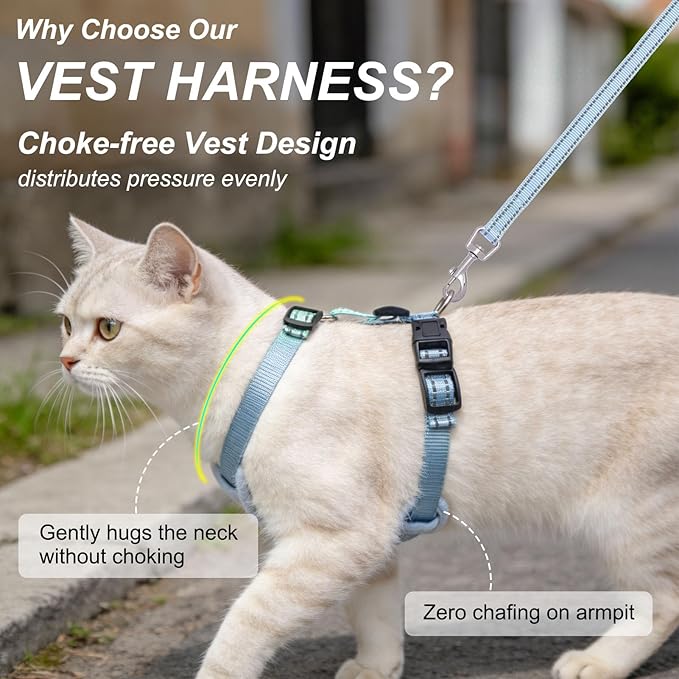 BEAUTYZOO Cat Harness and Leash Set for Walking Escape Proof, Neck Release Adjustable Harness for Kitten Puppy Small Medium Large Cats, Soft Cute Easy Control Small Cat Harness for Cats Boy and Girls