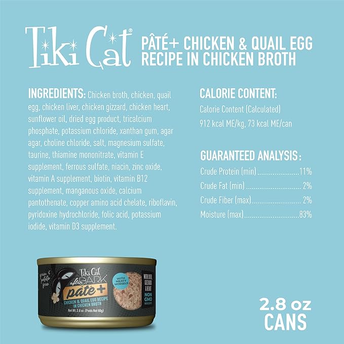 Tiki Cat After Dark Pate+ Chicken & Quail Egg, 2.8 oz. Can (Pack of 12)