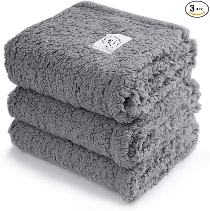 1 Pack 3 Calming Blankets Fluffy Premium Fleece Pet Blanket Soft Sherpa Throw for Dog Puppy Cat Grey Medium (30“x20'')