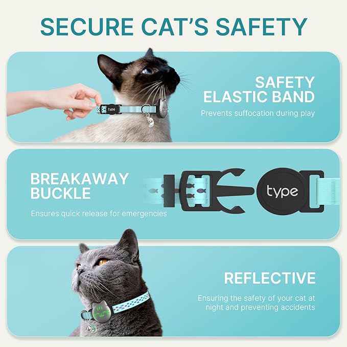 Waterproof Airtag 2nd & 1st Cat Collar, Breakaway Cat Airtag Collar with Luminous & Reflective Pattern Strap, Lightweight Kitten Collars for Apple Air tag, Hidden Holder - Cats, Kittens