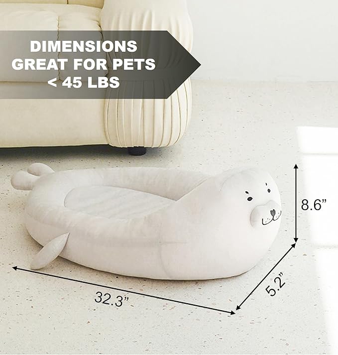 ZEZE Pet Cooling Bed in Seal Look Style - Summer Home for Dogs & Cats, Breathable, Washable, Non-Slip Design, for Pets < 45lbs