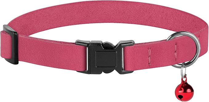 Muromto Breakaway Cat Collar Leather Soft Adjustable Pet Kitten Collars with Bell Pink Brown Blue Green Red (Pink)