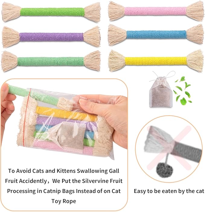 Retro Shaw Cat Toys Chew Ropes with Catnip, 6 Pack, Safe Teeth Cleaning Kitten Toys for Indoor Cats Kitty, Cat Nip Kicker Interactive Pet Toys 6.1 Inches