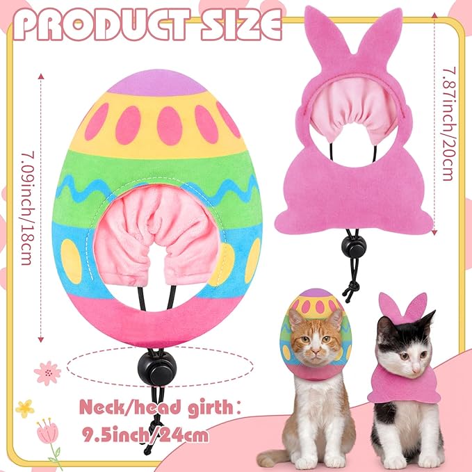 Shinylin 2 Pcs Easter Cat Hats Adjustable Dog Cat Pet Costume Bunny Egg Shaped Hat for Pets and Small Dogs Kitten Puppy Easter Party Costume Accessory Headwear with Festival Elements