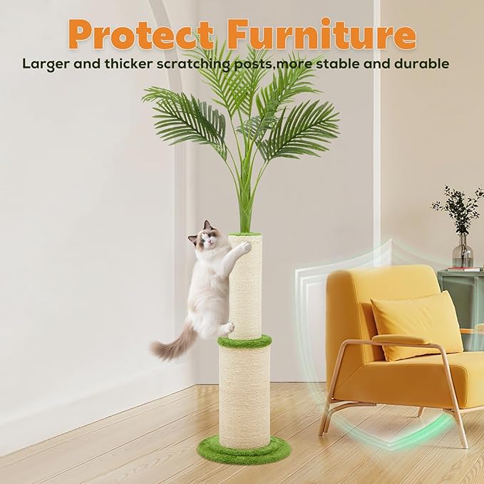 70.9inch Tall Cat Scratching Post,Artificial Areca Palm Tree Cat Scratcher with Sisal Rope,Extra-Large Scratching Post for Indoor Large Adult Cats,Faux Tree for Home Decoration (Areca palm-70.9inch)