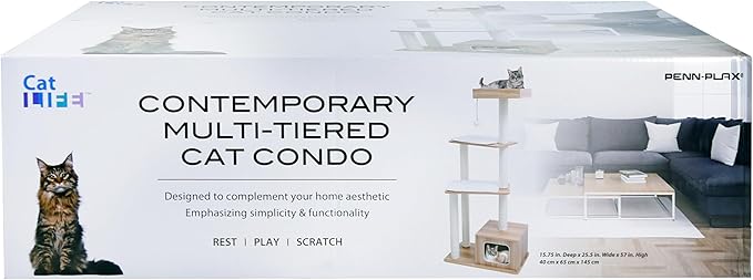 Penn-Plax Modern Cat Tree Tower | with Scratching Post | for Indoor Cats (CATF230)