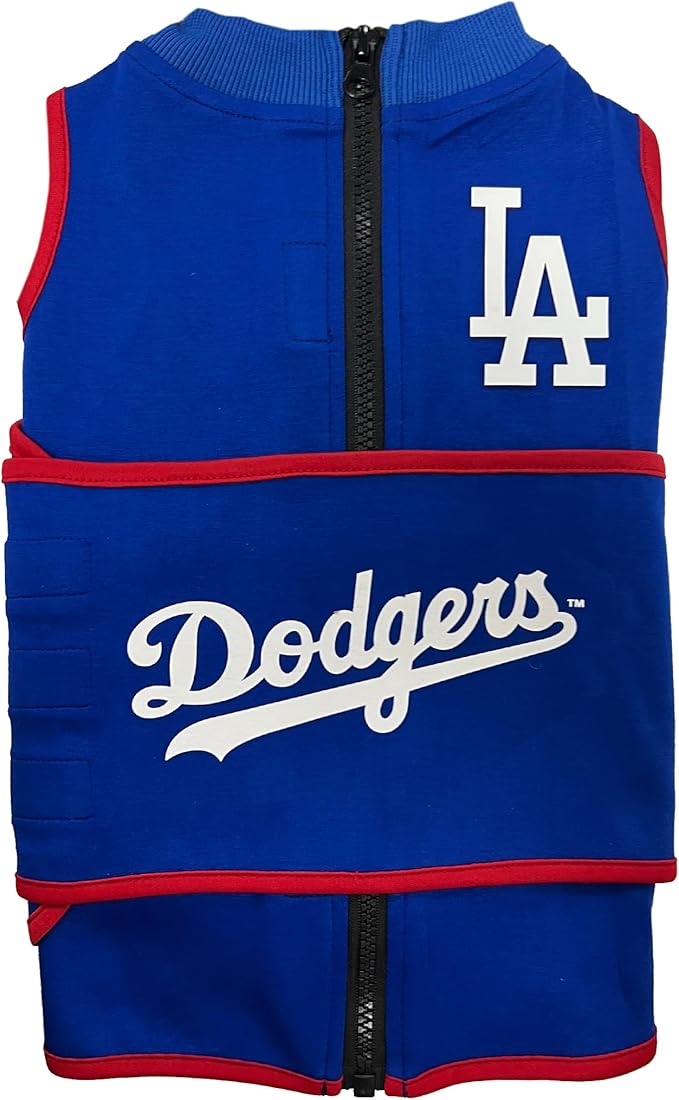 MLB Los Angeles Dodgers Dog Anxiety Shirt Calming Soothing Vest for Dogs Cats with Anxiety, Fears, Fireworks, Loud Noises, Dark, Lonely Keeps Dogs Calm & Feeling Safe, Relaxing Jacket, Large