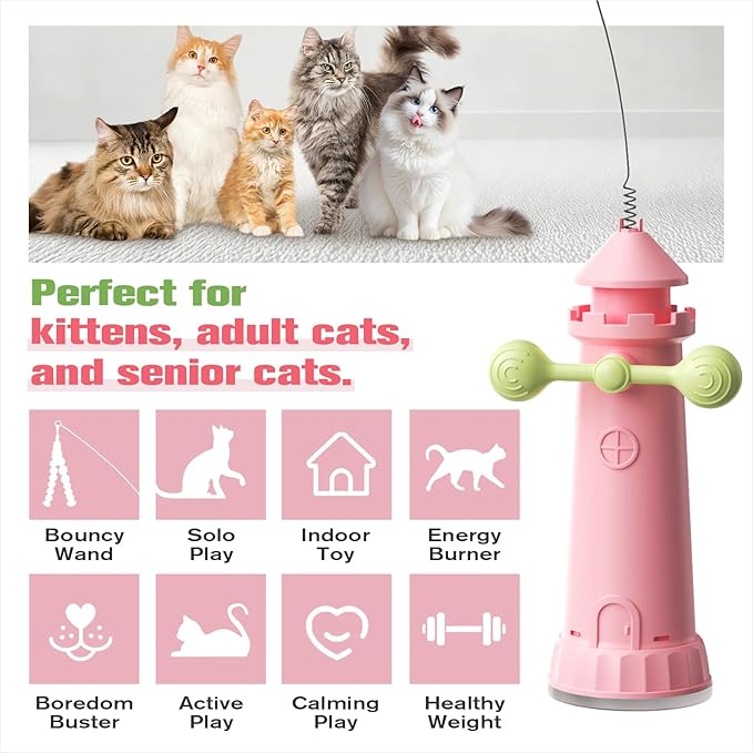 BSISUERM Cat Interactive Chase Toys for Indoor Cats, Enhanced Suction Cup Cat Teaser Wand, Kitty Enrichment Toy Weight Loss Exercise Toy for Kitten Adult Cats Boredom Relief Keep Them Busy