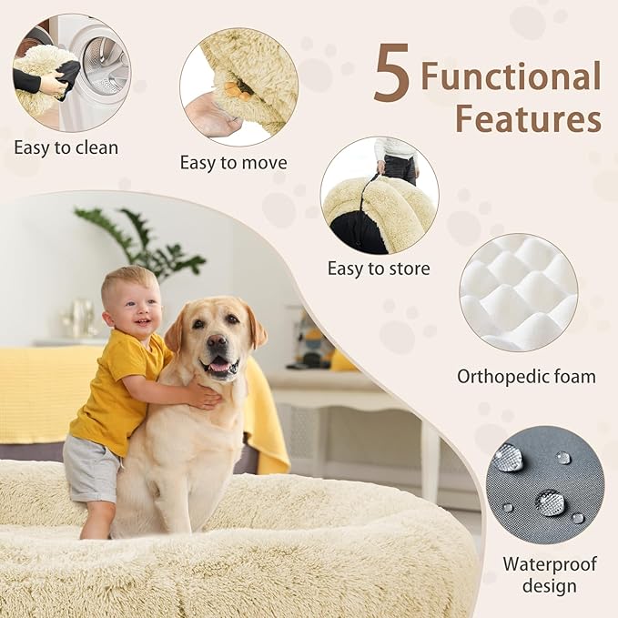 ROOMTEC Human Dog Bed, 71''x45''x12'' Size Fits Adult and Pet Washable Giant People Bed 10 CM Thick Memory Foam Large Oversize Pet Bed with Plump Pillow, Blanket, Strap - Beige