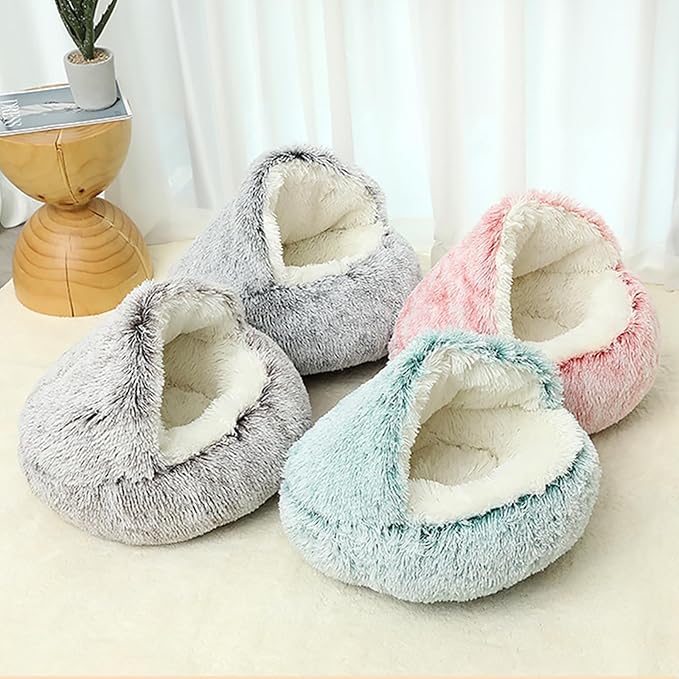 Cat Bed Round Fluffy Hooded Cat Bed Cave Puppy & Kitty,Cat Bed Round Plush Fluffy Hooded Cat Bed Cave, Cozy Cocoon Dog Bed Winter Warm Long Plush Cozy Nook Dog Bed.,25.6IN,Pink