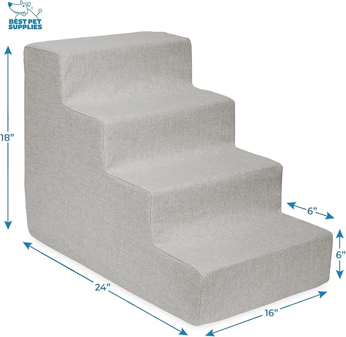 Best Pet Supplies Dog Stairs & Steps - Foam Steps for Small Dogs & Cats, Non-Slip Indoor Balanced Pet Step Support, Dog Ramp, No Assembly, Sand, 4-Step (18-inch Height)