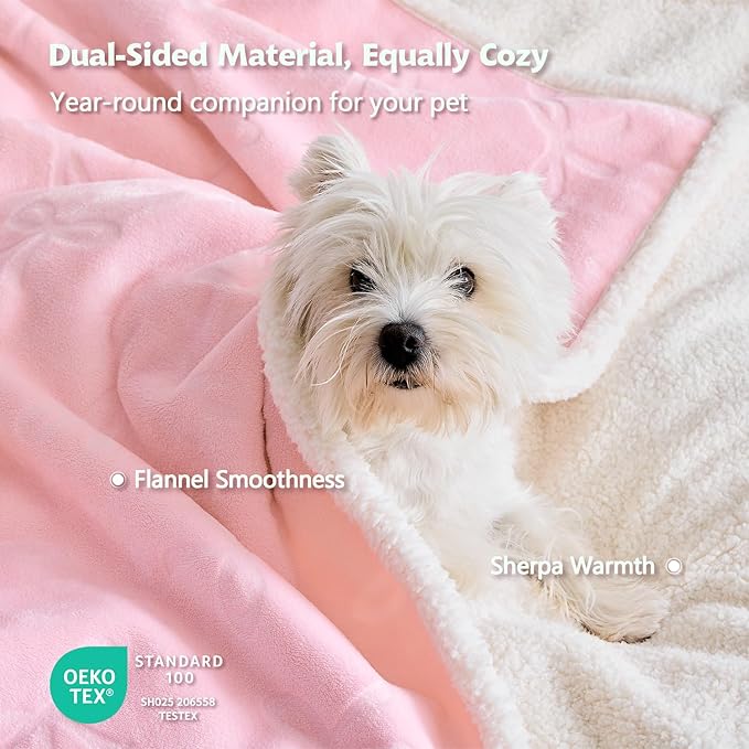 Qeils Pet Blankets for Cats - Waterproof Cat Blanket Washable - Sherpa Fleece Puppy Blanket, Soft Plush Reversible Throw Protector for Bed Couch Car Sofa, 30"X40", Pink Bows