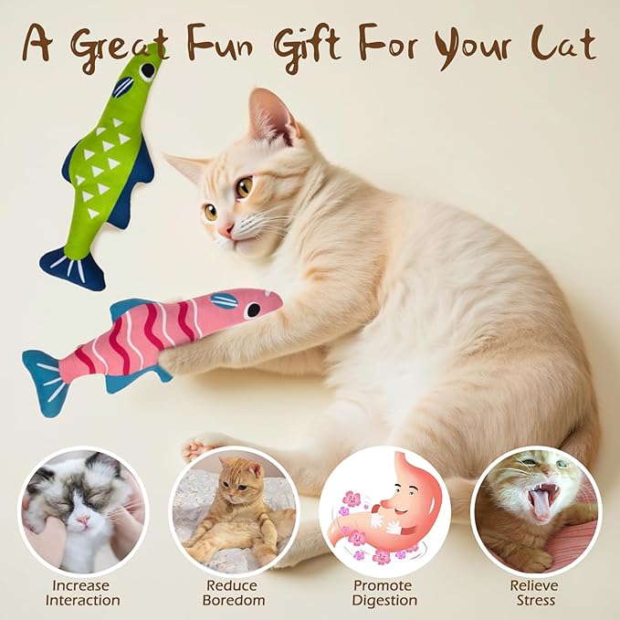 EXPAWLORER Soft Catnip Cat Toys Fish, 4 Pack Cat Kicker Toys with 5000mg Natural Catnip, Interactive Bite Resistant Toys for Indoor Cats Kitten Playing,Drives Bored Cats Crazy with Fun