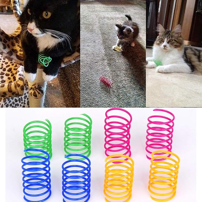 ISMARTEN 120 Pack Cat Spring Toy, Colorful Interactive Cat Toy Plastic Coil Springs Cat Toy for Swatting, Biting, Hunting Kitten Toys