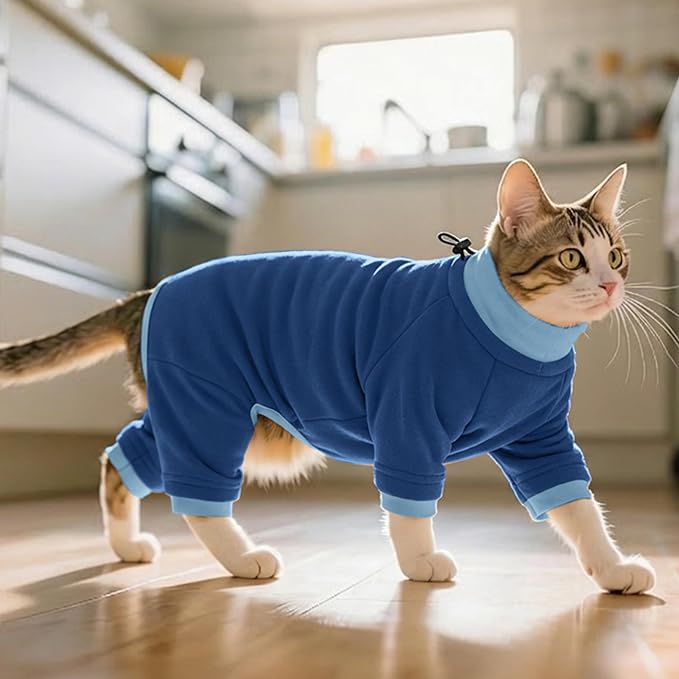 PUMYPOREITY Cat Hair Sticky Shirt – Breathable & Lightweight, Reduces Shedding Fur Pajamas, Prevents Licking Wounds After Surgery, Blue, L