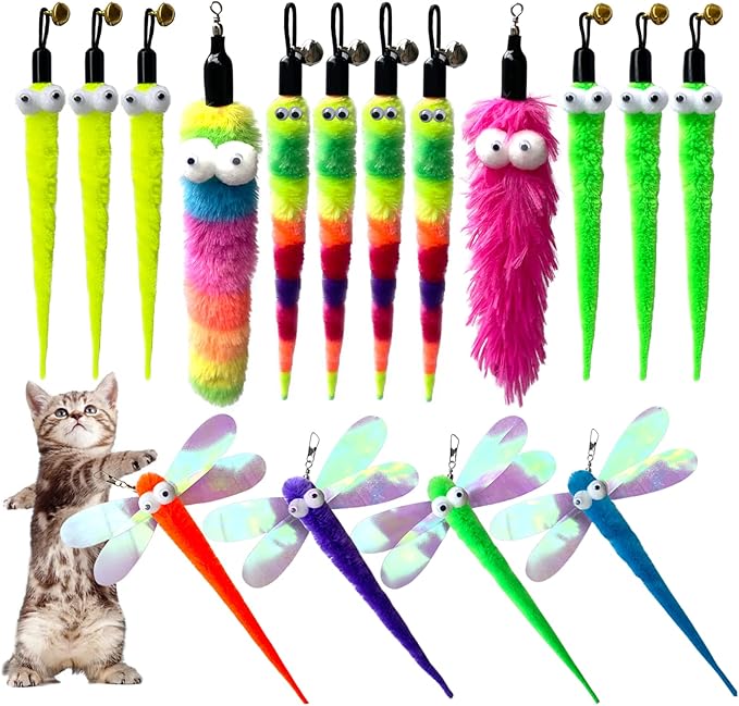 AcceLeah Cat Worm Toy Refills Cats Teaser Toys Cat Wand Refill Wand Replacement Cat Wand Attachments Cat Fishing Pole Toy Refill 16Pcs Cat Worms Refill,Cat Wand Toy Assorted Teaser Refills