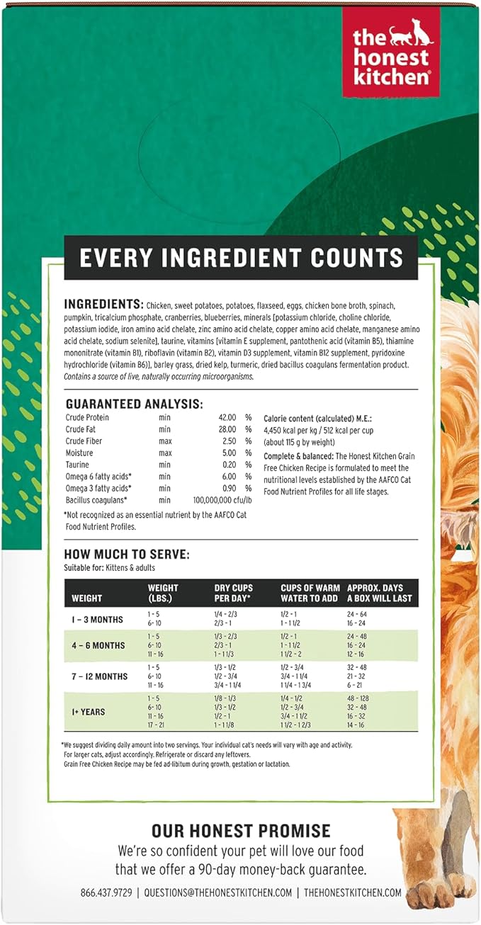 The Honest Kitchen Human Grade Dehydrated Grain Free Chicken Cat Food 4 Pound (Pack of 1)