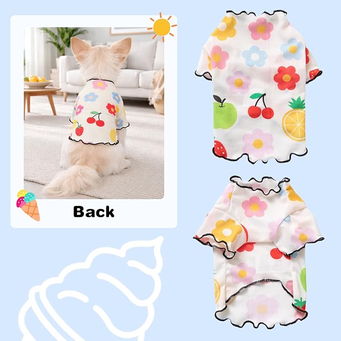 Winmany Dog Cooling Shirt for Small Dog Cat, Puppy Summer Sun Protection Stretchable Breathable Quick Dry Pet Vest Outfit, Beige Fruit, Large