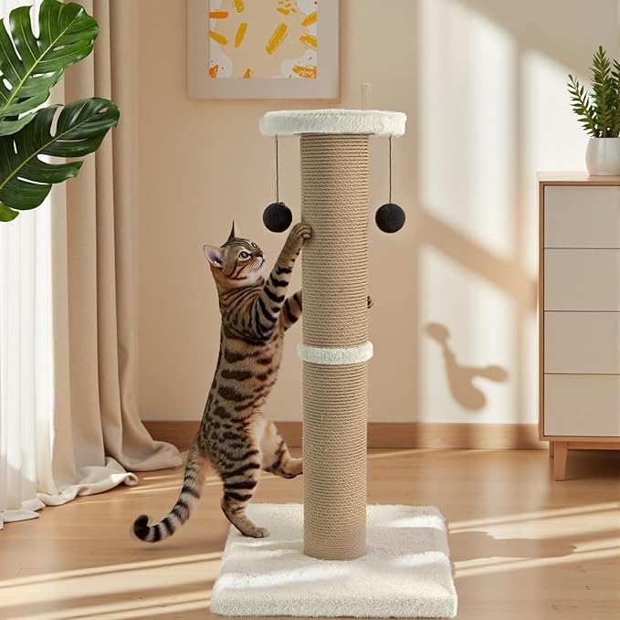 Cat Scratching Post, 32 Inch Tall Scratching Post for Indoor with 2 Ball Cat Scratcher for Medium and Large Cats