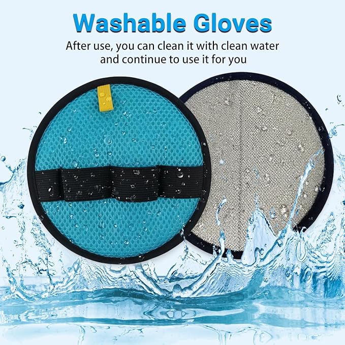 4Pack Pet Hair Removal Glove for Cats and Dogs, Four-Finger Circular Design with Soft Lining and Hanging Loop, Reusable Pet Grooming Gloves for Clothing, Carpet, Car Seats (Blue)