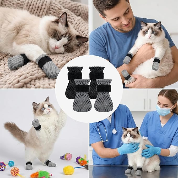 8Pcs Cat Mittens to Prevent Scratching, Adjustable Cat Booties Kitten Mittens, Mesh Breathable Cats Claw Protectors Covers, Anti Scratch Cats Shoes Socks Booties for Pet Bathing Cutting Nails