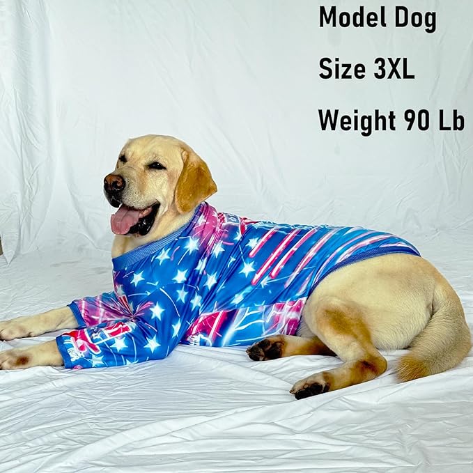 Dog Dinosaur T Shirts with American Pattern Printed Pet Shirt Softable Pajamas for Large Dogs,3XL 4th of July
