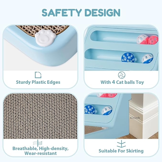 Goosheep Cat Scratching Board Kitten Scratching Ball Wall Scratchers for Indoor Cats L Shaped Cat Scratcher Cats with Scratcher Pads Blue