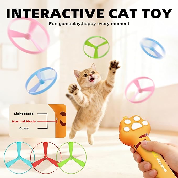 Wortade Cat Fetch Toy Launcher with 6 Flying Disc, Interactive Flying disc Launcher Toy for Indoor Cats, Cat Interactive Hunting Toys for Outdoor & Indoor Yellow