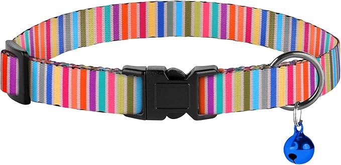 2 Pack Cat Collars with Bell - Breakaway Soft Collar for Girl & Boy Cats, Adjustable Safety Cute Kitten Collars – Comfortable Stylish Patterned Print Design Lightweight (Floral + Striped)