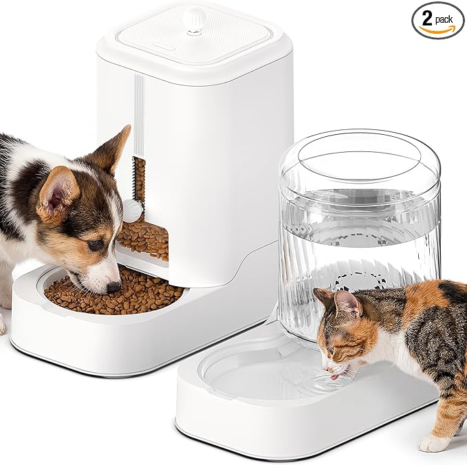 JUNSPOW Automatic Cat Feeder Dog Water Bowl Dispenser Set, Adjustable Food Dispensing & Keep Food Dry, Auto Pet Feeder and Waterer for Cats and Dogs (Bowl not Included)
