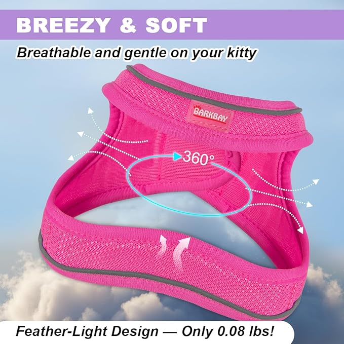 Cat Harness and Leash Set,Escape Proof Kitten Harness,Step in Adjustable Soft Lightweight,Easy Control,Reflective Strips Comfortable for Walking Travel(Pink,XS)