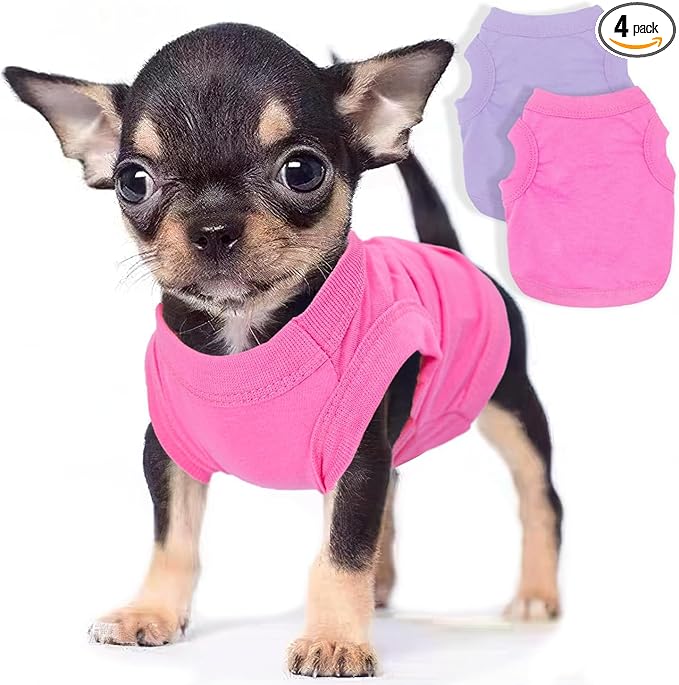 2 Pieces Dog Clothes for Small Dogs Girl Boy Spring Summer Puppy Soft Dog Shirt Solid Color Chihuahua Clothes Pet Clothing Cute Cat Cloth XXS~M (Rose,Purple, XX-Small)